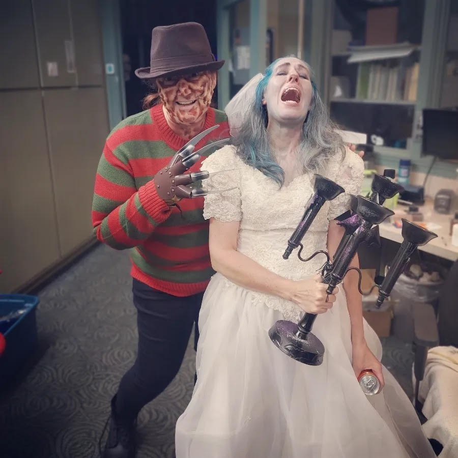 Camden County Public Library (GA) 2022 Haunted Library event, Freddy and ghost bride.