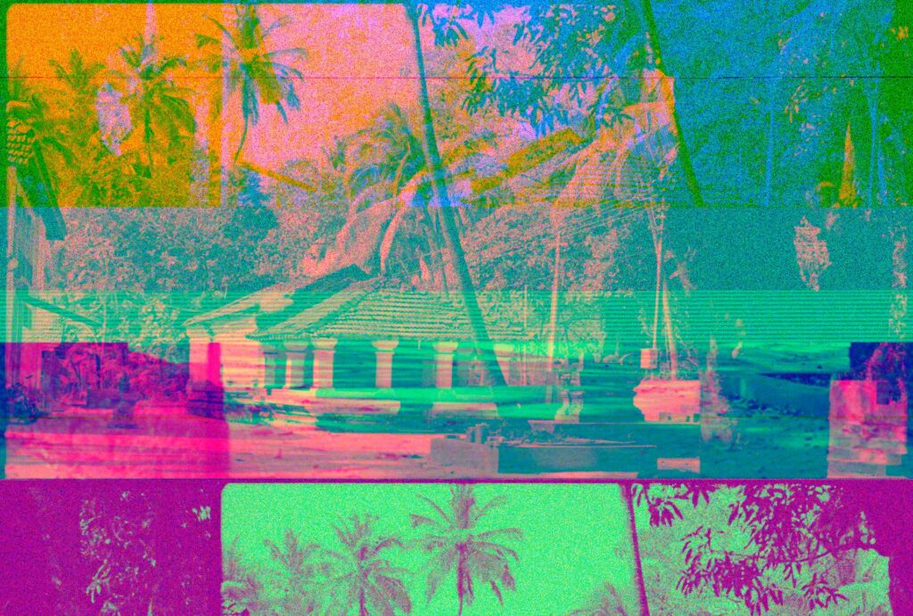 Colorful Picture of House among Palm Trees