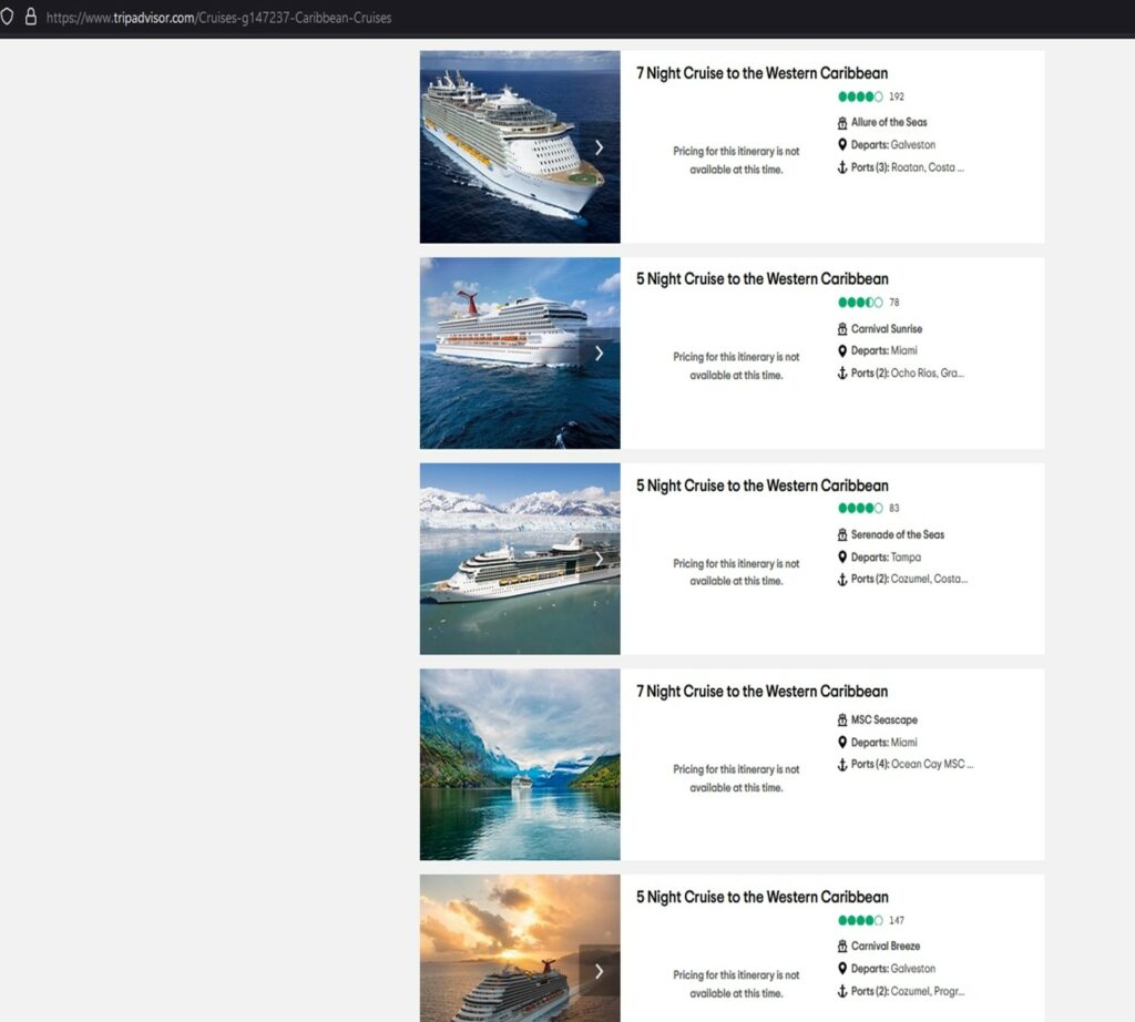 Search result with unavailable cruises